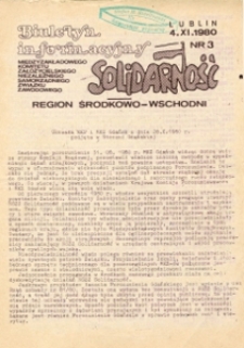 Biuletyn Informacyjny Międzyzakładowego Komitetu Założycielskiego NSZZ „Solidarność” Region Środkowo-Wschodni, Nr 3, 4.XI.1980