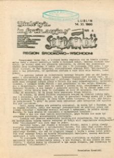 Biuletyn Informacyjny Międzyzakładowego Komitetu Założycielskiego NSZZ „Solidarność” Region Środkowo-Wschodni, Nr 4, 14.XI.1980