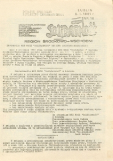 Biuletyn Informacyjny Międzyzakładowego Komitetu Założycielskiego NSZZ &bdquo;Solidarność&rdquo; Region Środkowo-Wschodni, Nr 10, 6.I.1981 (dodatek specjalny)