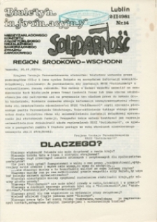 Biuletyn Informacyjny Międzyzakładowego Komitetu Założycielskiego NSZZ „Solidarność” Region Środkowo-Wschodni, Nr 14, 2.II.1981