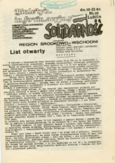 Biuletyn Informacyjny Międzyzakładowego Komitetu Założycielskiego NSZZ „Solidarność” Region Środkowo-Wschodni, Nr 16, 15.II.1981