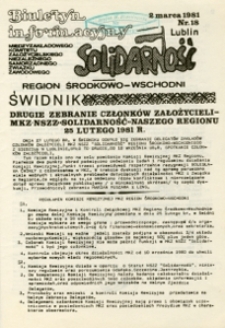 Biuletyn Informacyjny Międzyzakładowego Komitetu Założycielskiego NSZZ „Solidarność” Region Środkowo-Wschodni, Nr 18, 2.III.1981