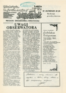 Biuletyn Informacyjny Międzyzakładowego Komitetu Założycielskiego NSZZ &bdquo;Solidarność&rdquo; Region Środkowo-Wschodni, Nr 27, 11.V.1981