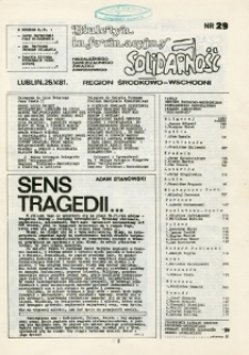 Biuletyn Informacyjny Niezależnego Samorządnego Związku Zawodowego &bdquo;Solidarność&rdquo; Region Środkowo-Wschodni, Nr 29, 25.V.1981
