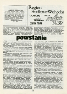 Biuletyn Związkowy NSZZ &bdquo;Solidarność&rdquo; Region Środkowo-Wschodni, Nr 39, 2.VIII.1981