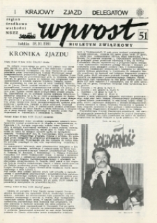 Biuletyn Związkowy &bdquo;Wprost&rdquo; Region Środkowo-Wschodni NSZZ &bdquo;Solidarność&rdquo;, Nr 51, 18.X.1981