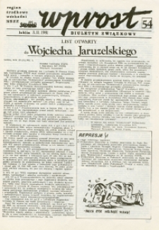 Biuletyn Związkowy „Wprost” Region Środkowo-Wschodni NSZZ „Solidarność”, Nr 54, 3.XI.1981