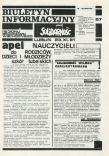 Biuletyn Informacyjny &bdquo;Solidarność&rdquo; Regionu Środkowo-Wschodniego, Nr 57, 23.XI.1981