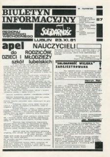 Biuletyn Informacyjny „Solidarność” Regionu Środkowo-Wschodniego, Nr 57, 23.XI.1981