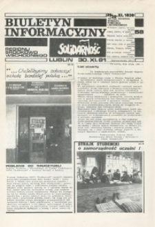 Biuletyn Informacyjny „Solidarność” Regionu Środkowo-Wschodniego, Nr 58, 30.XI.1981