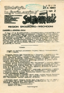 Biuletyn Informacyjny Międzyzakładowego Komitetu Założycielskiego NSZZ &bdquo;Solidarność&rdquo; Region Środkowo-Wschodni, Nr 2, 27.X.1980