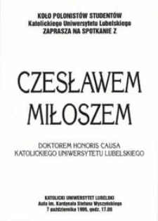 Plakat - zaproszenie na spotkanie z Czesławem Miłoszem