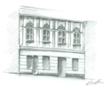 Rysunek przedstawiający kamienicę przy ul. Lubartowskiej 10 w Lublinie