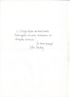 Wpis Julii Hartwig do zaproszenia na spotkanie autorskie "Czy warto być poetą?"