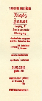 Plakat do słuchowiska "Xiądz Faust" wykonany w ramach Festiwalu Miasto Poezji 2012