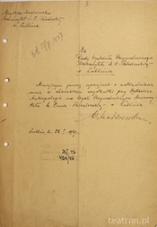Pismo Krystyny Modrzewskiej w sprawie zatrudnienia w charakterze asystentki przy Katedrze Antropologii UMCS