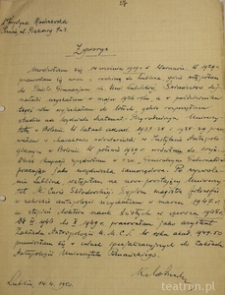 Życiorys Krystyny Modrzewskiej z dn. 14 kwietnia 1950 roku.