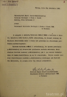 Opinia prof. W.Stęślickiej-Mydlarskiej odnośnie nadania Krystynie Modrzewskiej tytułu profesora nadzwyczajnego