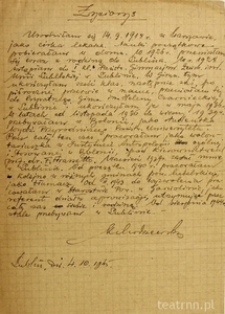 Życiorys Krystyny Modrzewskiej z dn. 4 października 1945 roku.