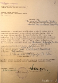 Pismo Komisji Kwalifikacyjnej dla Pomocniczych Pracowników Nauki przy Akademii Medycznej w Białymstoku skierowane do Krystyny Modrzewskiej informujące o nadaniu tytułu adiunkta przy Zakładzie Anatomii Prawidłowej