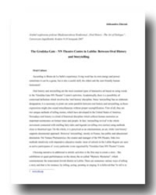 The Grodzka Gate - NN Theatre Centre in Lublin: Between Oral History and Storytelling