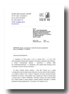 Pismo TNN do Naczelnika Oddziałowej Komisji Ścigania Zbrodni przeciwko Narodowi Polskiemu w Lublinie