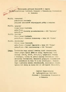 Harmonogram gł&oacute;wnych koncert&oacute;w i imprez XI Og&oacute;lnopolskiego Festiwalu Piosenki i Piosenkarzy Studenckich w Krakowie