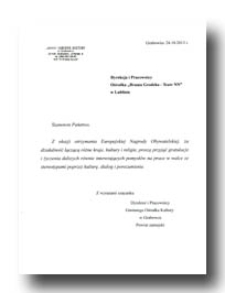 List Gminnego Ośrodka Kultury w Grabowcu