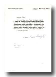 List metropolity krakowskiego Karola Wojtyły do Ewy Benesz