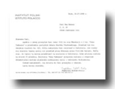 List do Ewy Benesz z Instytutu Polskiego w Rzymie