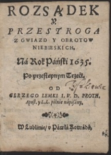 Karta tytułowa Rozsądek y przestroga z obrotu gwiazd...