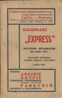 Okładka "Kalendarza Express notatnika informatora na rok 1937"