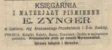 Reklama księgarni E. Zynger