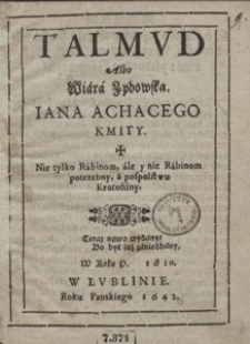 Strona tytułowa "Talmud albo wiara zydowska..."