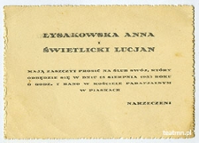 Zaproszenie na ślub Anny Łysakowskiej z Lucjanem Świetlickim