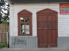 Carved wood decorations for window and doors in a wooden house at Świętojańska street in Siemiatycze