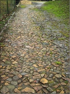 Ostroh, pavement between Iablonovskyh house and Zamkova Gora