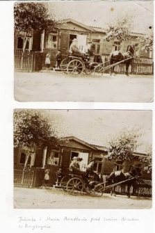 Rodzina Juliusza i Marii Arndtów przed istniejącym do dziś domem przy ul. Białostockiej w Knyszynie, przełom XIX i XX wieku