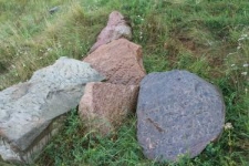 Fragments of matzevot at the Jewish cemetery in Kobryn