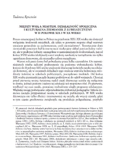 Między wsią a miastem. Działalnośc społeczna i kulturalna ziemianek z lubelszczyzny w II połowie XIX i w XX wieku