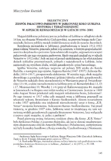 Eklektyczny zesp&oacute;ł pałacowo-parkowy w Jabłonnej koło Lublina. Historia i teraźniejszość w aspekcie rewitalizacji w latach 1996-2001