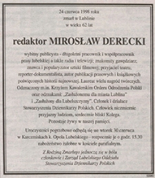 Nekrolog Mirosława Dereckiego