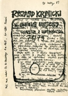 Okładka tomu poetyckiego Ryszarda Krynickiego "Niewiele więcej. Wiersze z notatnika 78/79"