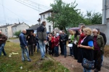 Rohatyn, the area where a synagogue used to be, the participants of the Shtetl Routes training course for travel guides