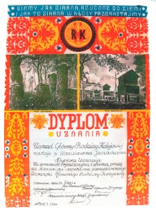 Dyplom uznania Rodziny Kolejowej dla Stanisława Jasińskiego, Warszawa, 26 kwietnia 1936 roku