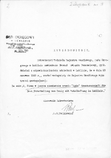 Sądowe potwierdzenie nadania Związkowi Pszczelarzy Spółdzielnia w Lublinie nazwy „Apis” Genossenschaft, 23 czerwca 1943 roku
