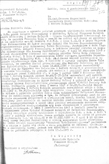 Pismo Lubelskiego Urzędu Wojewódzkiego z 4 października 1947 roku w sprawie podstaw prawnych użytkowania Ośrodka Pszczela Wola