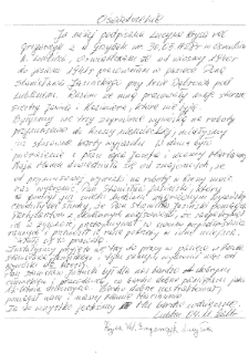 Oświadczenie Lucyny Krysa vel Gregorczyk z 4 listopada 2011 roku potwierdzające uratowanie jej przed wywózką na roboty do Niemiec przez Stanisława Jasińskiego