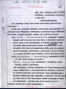 Akt notarialny kupna w dniu 4 lutego 1941 roku kamienicy przy ul. Hipotecznej 3 w Lublinie dla Spółdzielni Związek Pszczelarzy