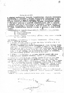 Protok&oacute;ł z konferencji Zarządu Wojew&oacute;dzkiego Oddziału Zrzeszenia Pszczelarzy z 27 kwietnia 1949 roku